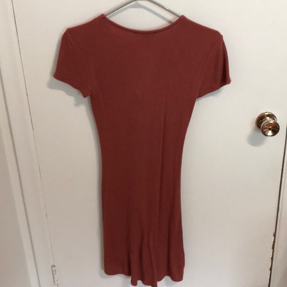 Pink brown short sleeves laced up dress - Picture 2 of 4